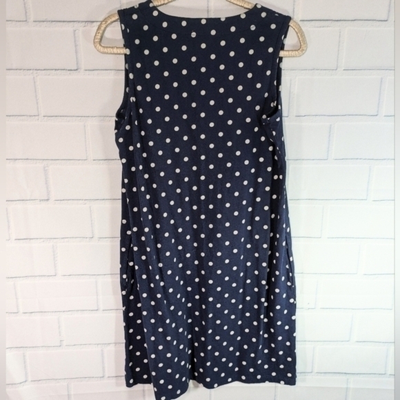 Land's End Navy Polkadot Sleeveless Cotton Knit Shift Dress - Picture 3 of 5